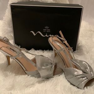 Silver Heels with Bow